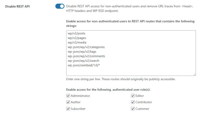 Disable REST API settings page in ASE Pro