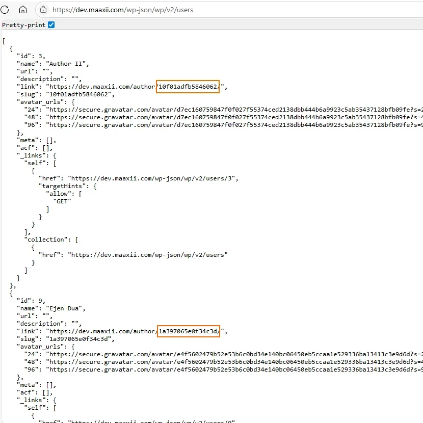 WP REST API memaparkan username pengguna WordPress yang telah dikaburkan
